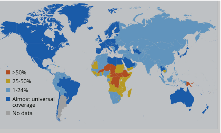 Share of people without access to basic drinking water service in 2020.